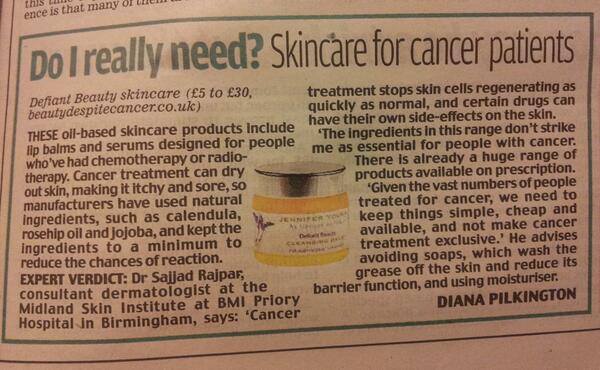 Dr Rajpar quoted in Daily Mail article today, about skin care in cancer patients.